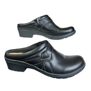 Clarks Angie Mist Clogs Women Size 10M Black Leather Slip On Comfort Casual Mule